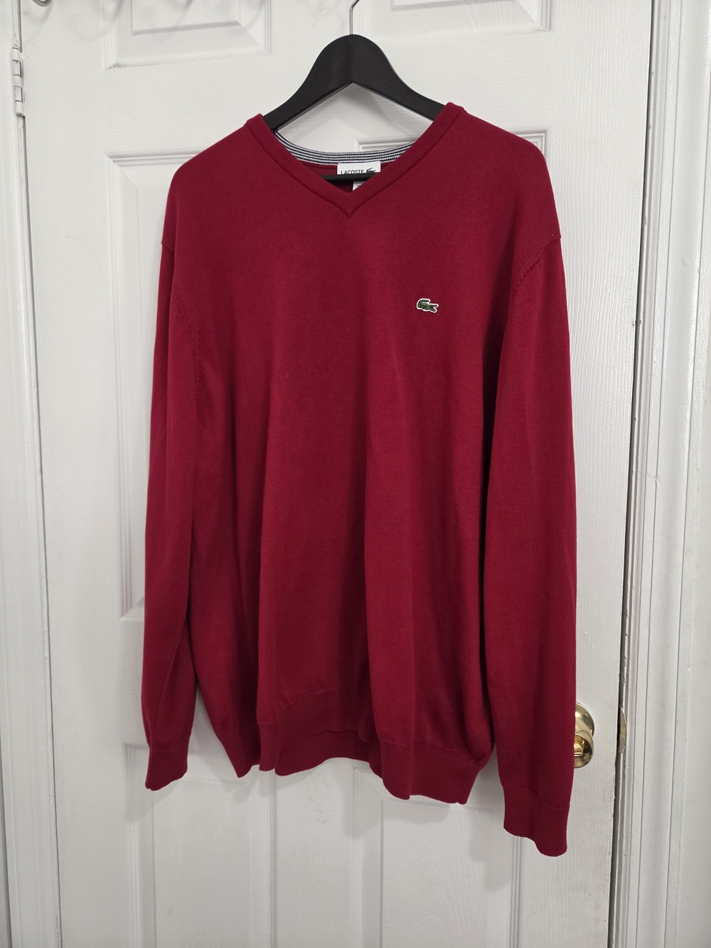 Lacoste Men's V-Neck Sweater in Deep Red